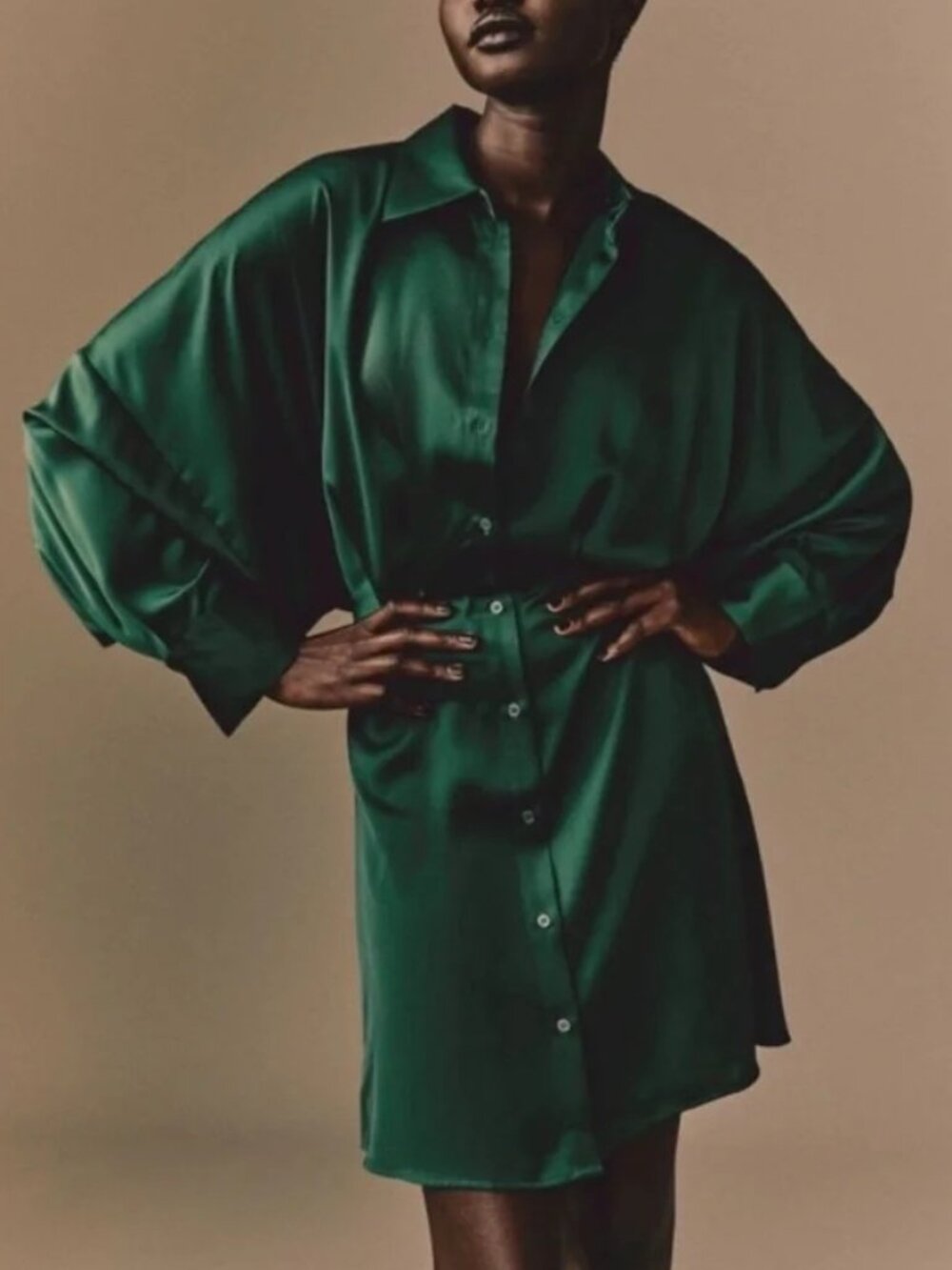 H & M Green Satin Shirt Dress ** Sz S